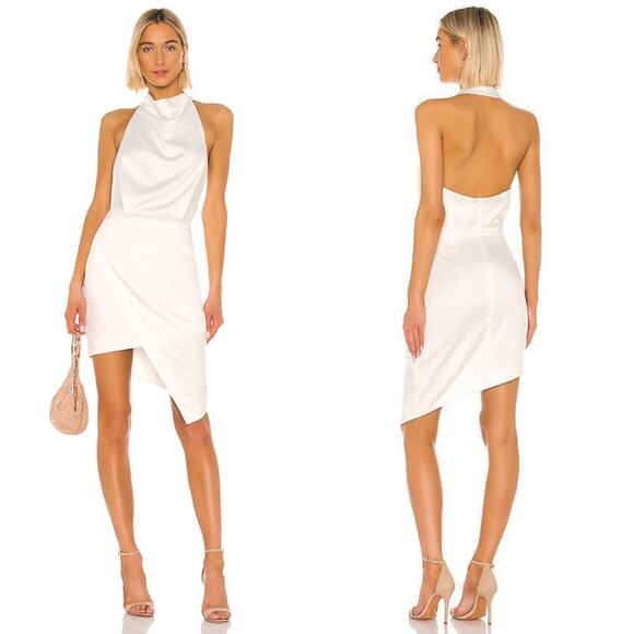 Elliatt Camo Mini Dress in White Halter Neck Asymmetrical Hem NWOT Size L - Picture 1 of 9